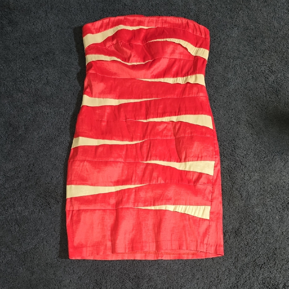 Vibrant Strapless Red and Cream Dress